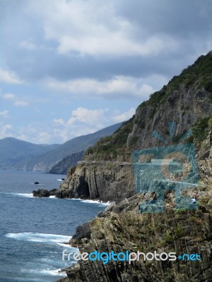 Sea View And Cliffs In Riomaggiore N Stock Photo