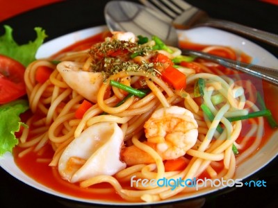Seafood Spaghetti Stock Photo