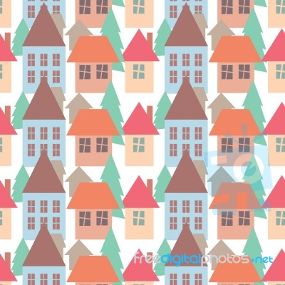 Seamless Pattern Of Colorful Houses Pattern Illustration Background Stock Image