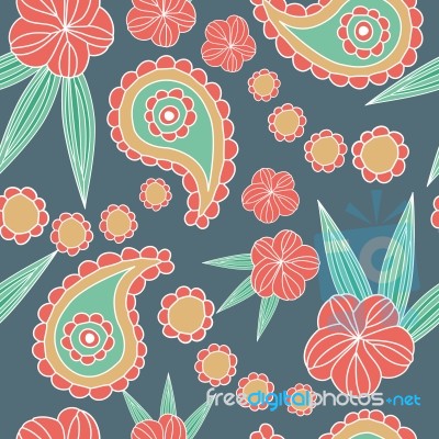 Seamless Pattern Of  Paisley With Flower Illustration Background… Stock Image