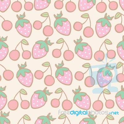 Seamless Pattern Of Strawberry And Cherry Cartoon, Illustration Stock Image