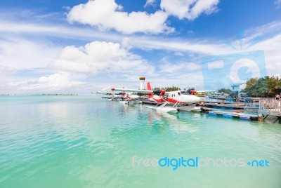 Seaplanes At Male's Seaplane Airport, Maldives, June 30, 2016 Stock Photo