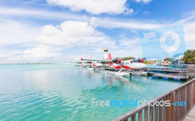 Seaplanes At Male's Seaplane Airport, Maldives, June 30, 2016 Stock Photo