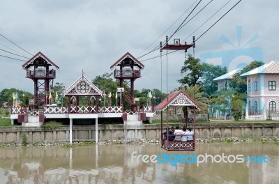 Seat Lifts, Ropeway, Cable Car ,a Cable Car Ride Across The River To The Temple In Ayutthaya, Thailand -20 September 2016 Stock Photo