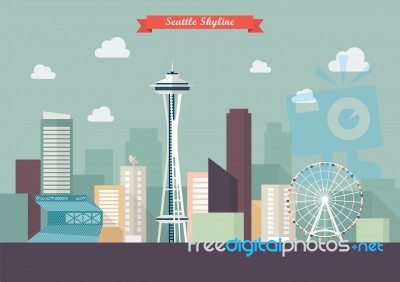 Seattle Skyline  Illustration Stock Image
