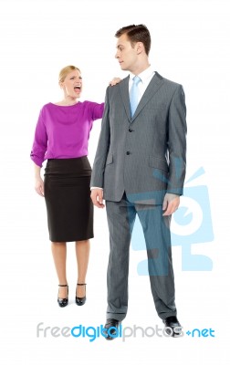 Secretary Shouting Her Teammate Stock Photo