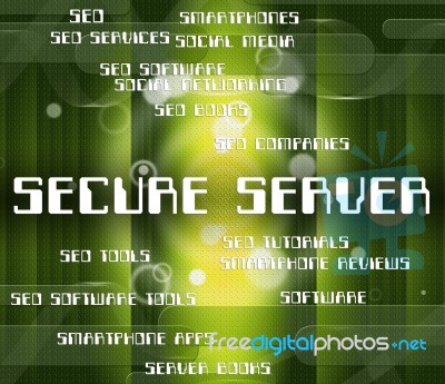 Secure Server Shows Computer Servers And Encryption Stock Image