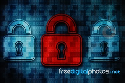 Security Concept: Lock On Digital Screen, Contrast, 3d Render Stock Image