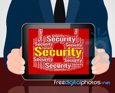 Security Lock Means Wordcloud Secured And Word Stock Image