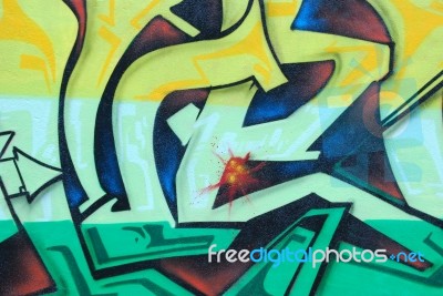 Segment Of A Colorful Graffiti On A Wall Stock Photo