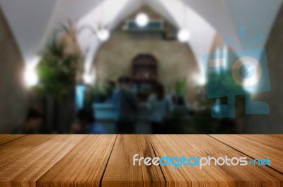 Selected Focus Empty Brown Wooden Table And Coffee Shop Or Resta… Stock Photo