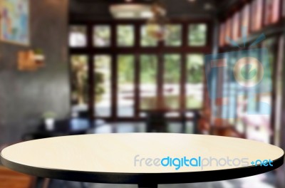 Selected Focus Empty Brown Wooden Table And Coffee Shop Or Resta… Stock Photo
