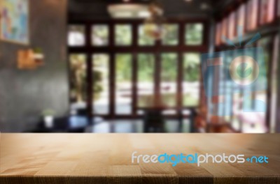 Selected Focus Empty Brown Wooden Table And Coffee Shop Or Resta… Stock Photo