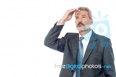 Senior Businessman Looking From Far Away Stock Photo
