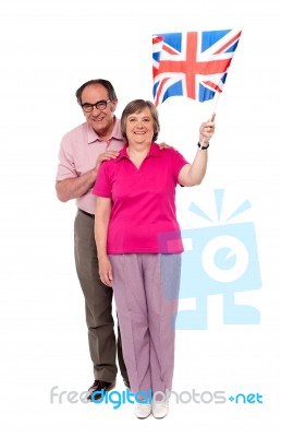 Senior Couple Holding UK Flag Stock Photo