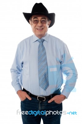 Senior Cowboy Wearing Hat Stock Photo
