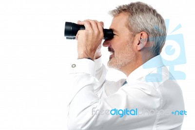 Senior Man With Binocular Stock Photo