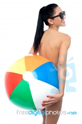 Sensual Nude Woman Holding Ball Stock Photo