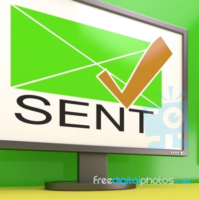 Sent Envelope On Monitor Showing Delivered Messages Stock Image