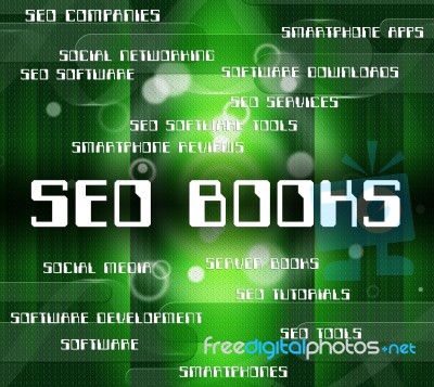 Seo Books Represents Textbook Fiction And Engine Stock Image
