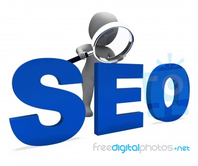 Seo Character Shows Search Engine Optimization Optimized Online Stock Image