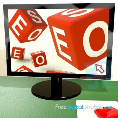 Seo Dice On Computer Showing Online Web Optimization Stock Image