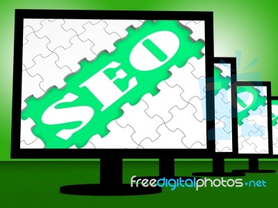 Seo On Monitors Shows Websites Search Engine Optimization Online… Stock Image