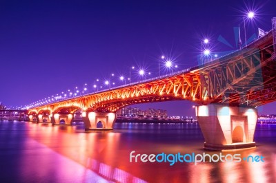 Seongsu Bridge At Night In Seoul,korea Stock Photo