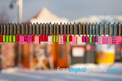 Seoul - February 29 : Love Padlocks At N Seoul Tower Or Locks Of Love Is A Custom In Some Cultures Which Symbolize Their Love Will Be Locked Forever At Seoul Tower On February 29,2016 In Seoul,korea Stock Photo