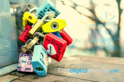 Seoul - March 28 : Love Padlocks At N Seoul Tower Or Locks Of Love Is A Custom In Some Cultures Which Symbolize Their Love Will Be Locked Forever At Seoul Tower On March 28,2015 In Seoul,korea Stock Photo