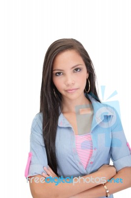 Serious Woman Portrait, Isolated Stock Photo