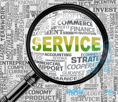 Service Magnifier Indicates Helpdesk Services 3d Rendering Stock Image