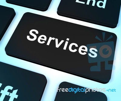 Services Computer Key Shows Help And Assistance Stock Image