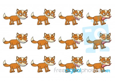 Set Of 12 Cute Cartoon Foxes Illustration Stock Image