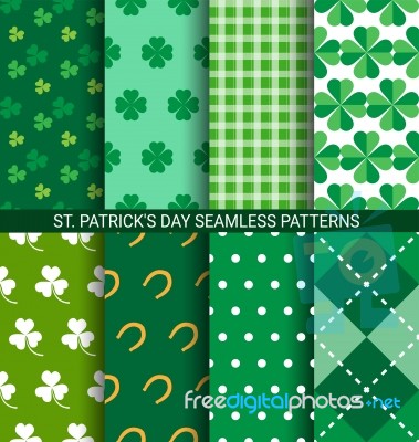 Set Of Abstract Shamrock Seamless Patterns For St. Patrick's Day… Stock Image
