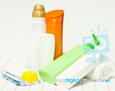 Set Of Cosmetics On Towel Stock Photo