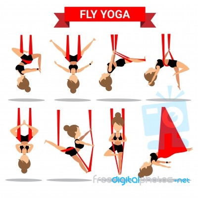 Set Of Fly Yoga Positions Design Stock Image
