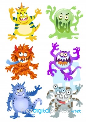 Set Of Funny Cartoon Monsters Stock Image