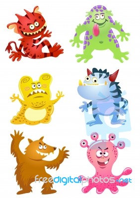 Set Of Funny Cartoon Monsters Stock Image