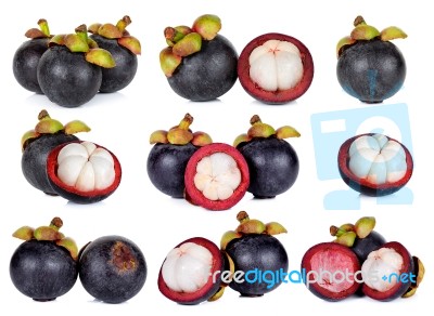 Set Of Mangosteen Isolated On White Background Stock Photo