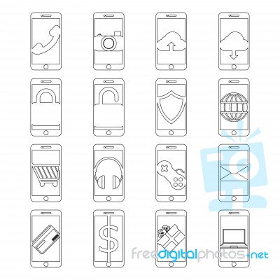 Set Of Mobile Phone Line Icon Design Editable Stroke Stock Image