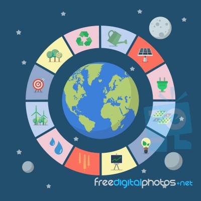 Set Of Sustainable Icons With Planet Stock Image