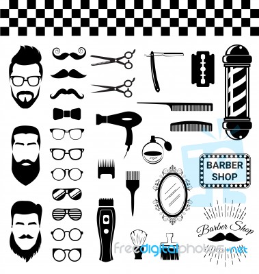 Set Of Vintage Barber Shop Items Stock Image