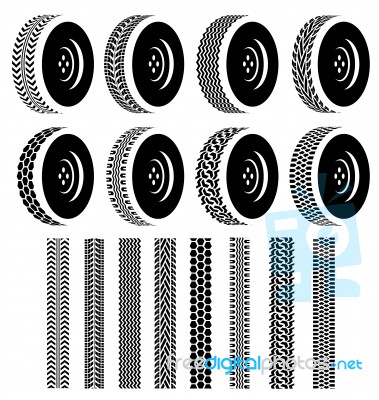 Set Of Wheel With Black Tire Tracks For Industry Stock Image