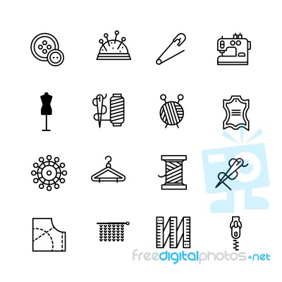 Sewing Elements Icon Set On White Background Stock Image