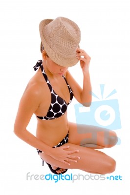 Sexy Lady Holding Her Hat Stock Photo