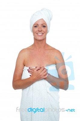 Sexy Middle Aged Spa Woman In White Towel Stock Photo