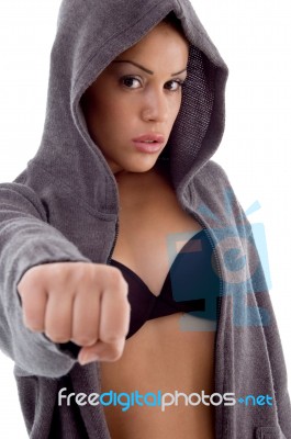 Sexy Woman Showing Her Punch Stock Photo
