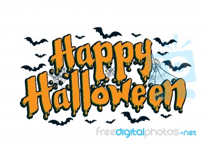 Sg171004-lettering Of Happy Halloween With Spider And Web - Vect… Stock Image