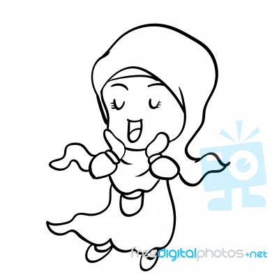 Sg171005-cartoon Cute Muslim Girl- Sketch Stock Image